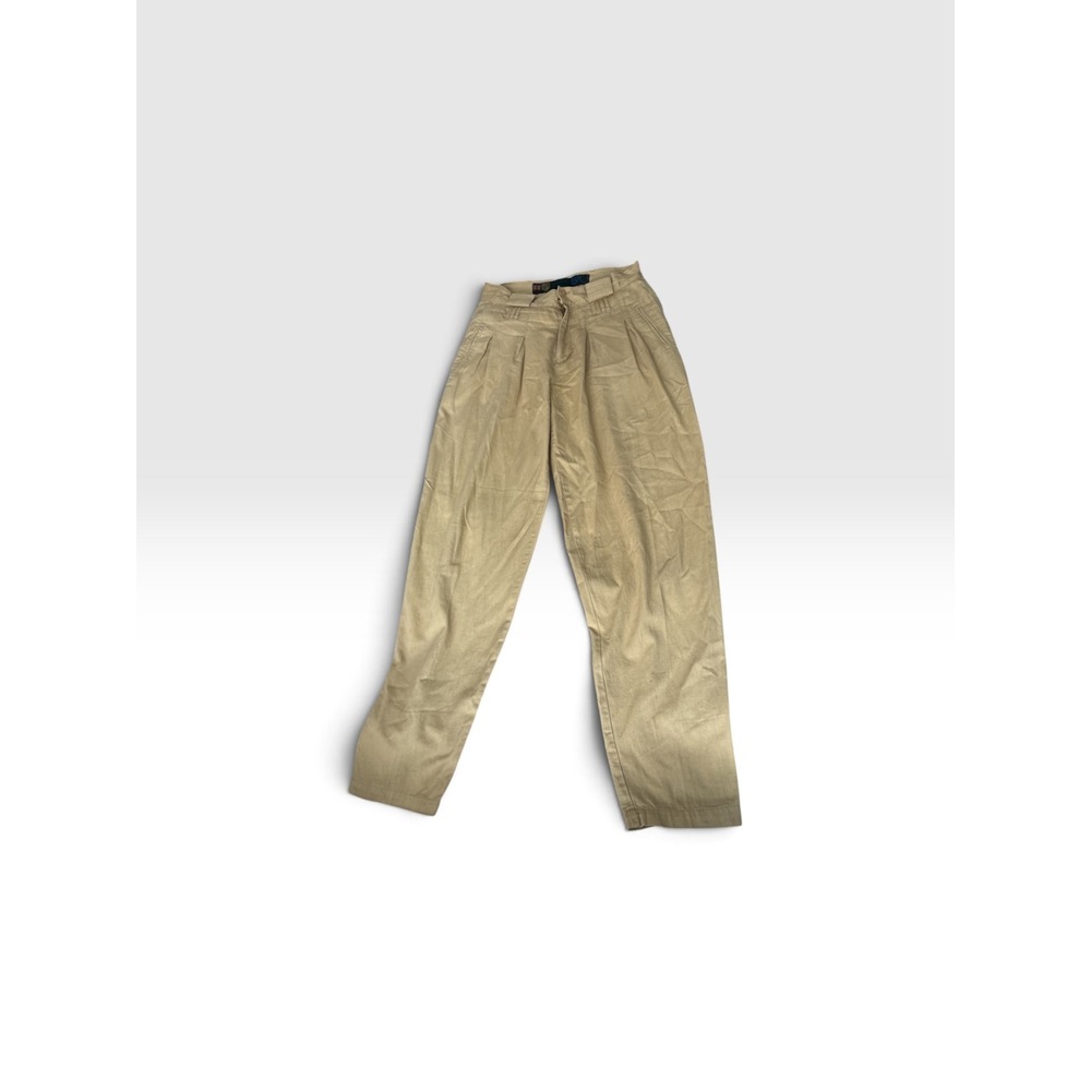 Vintage Soho By Trilogy Pleated Tapered Khaki Trousers Tan High Rise 28x34